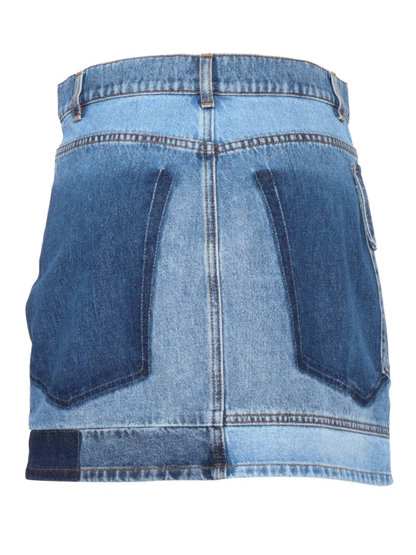 Philosophy Di Lorenzo Serafini Patchwork Denim Skirt With High Waist