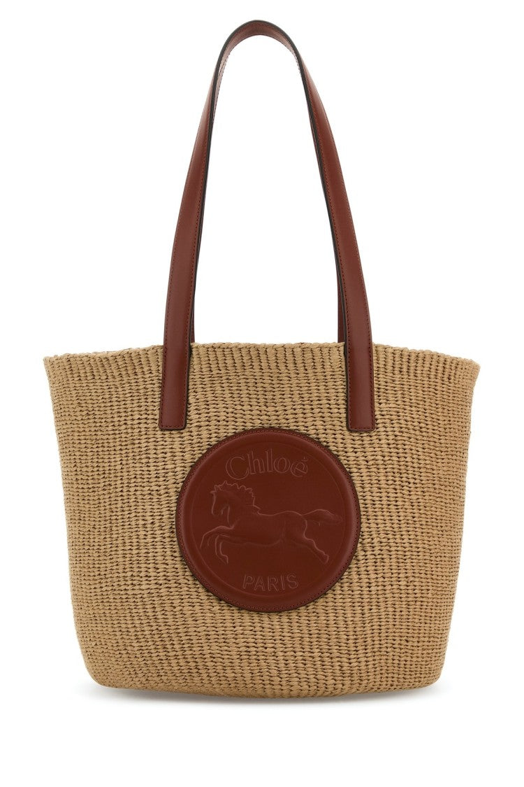 Chloé Raffia Large Horse Medal Bucket Bag