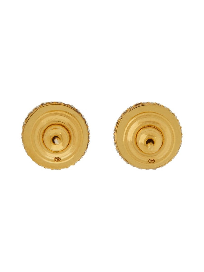 Valentino Garavani Gold-Tone Round Earrings With Signature Logo And Sparkling Embellishments