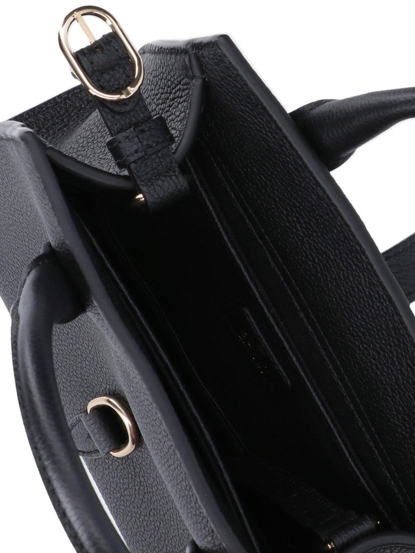 Gucci Textured Black Leather Small Tote Bag With Rigid Top Handles