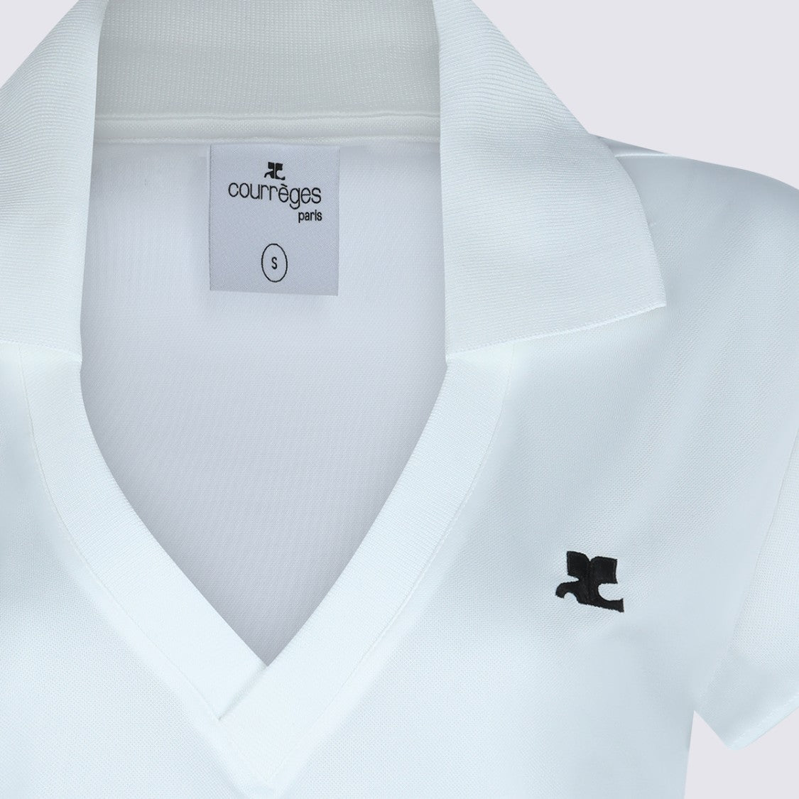 Courrèges V-Neck White Polo Shirt