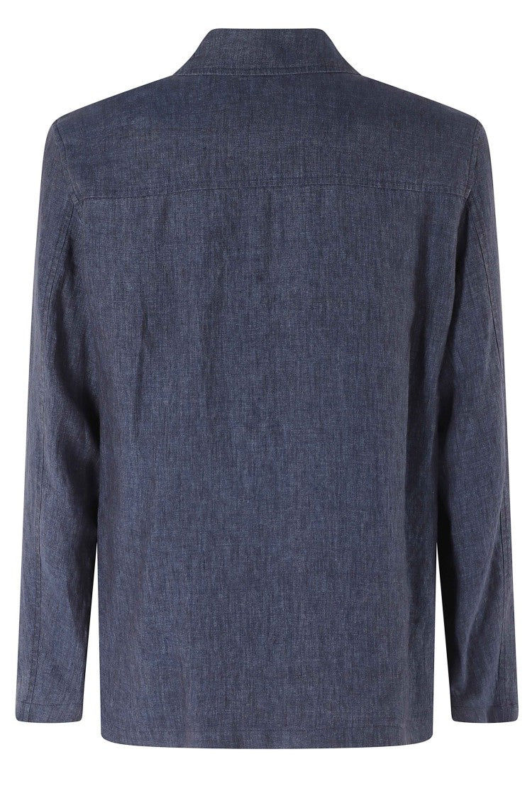 Seventy Blue Flap Pocket Button Placket Linen Casual Shirt