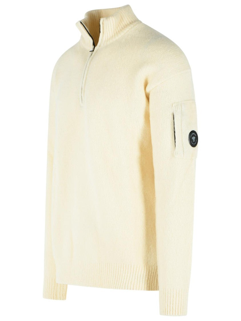 C.P. Company White Lens Zip-Pocket Partial-Zip Wool-Blend Sweater
