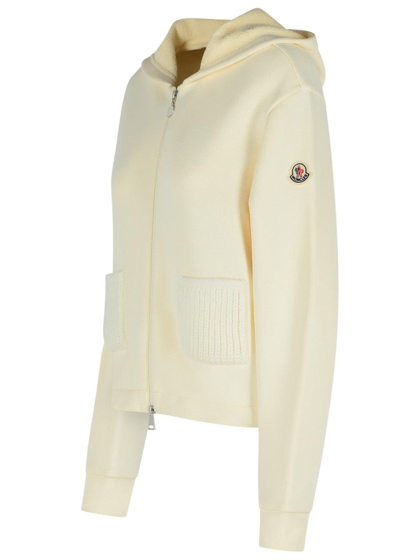 Moncler Zip Up' Cream Cotton Blend Sweatshirt