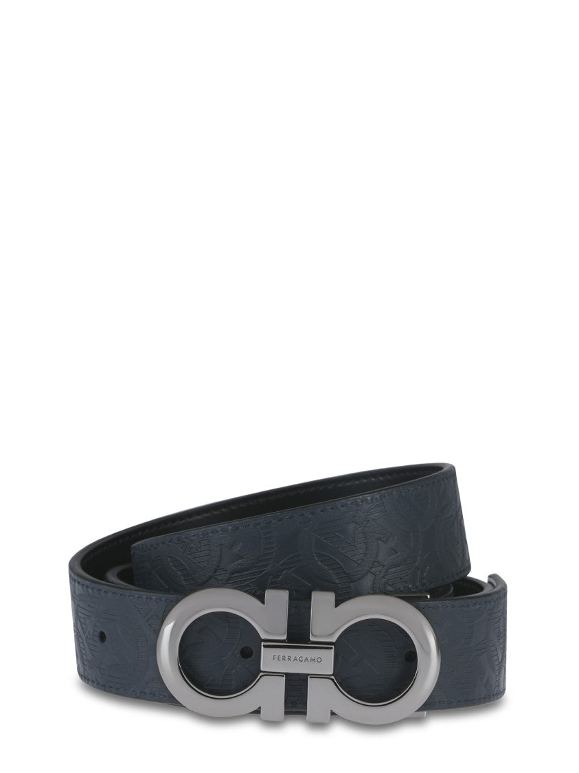 Ferragamo Double Gancini Buckle Calf Leather Belt