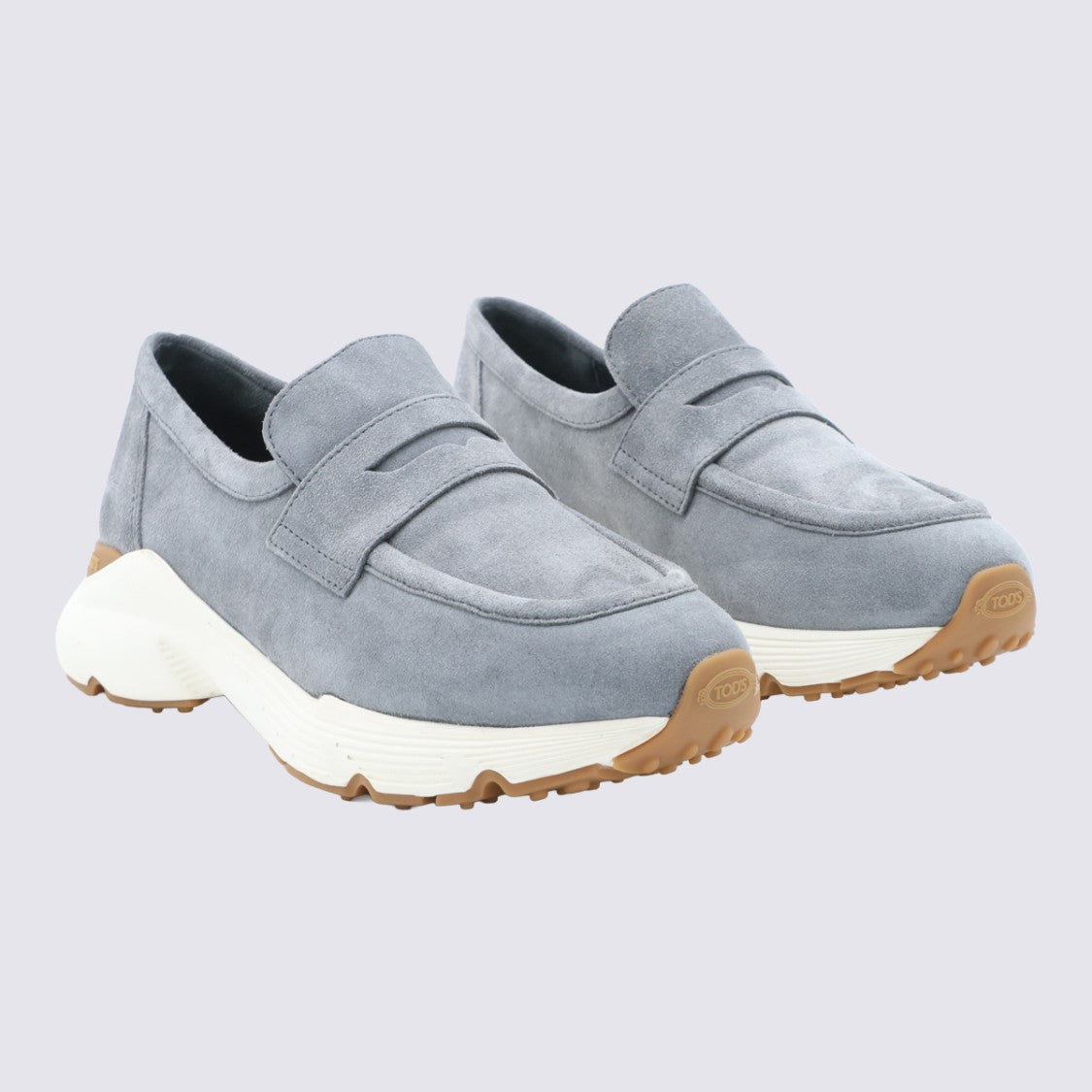 Tod's Loafer-Inspired Grey Suede Flats With Textured Sole