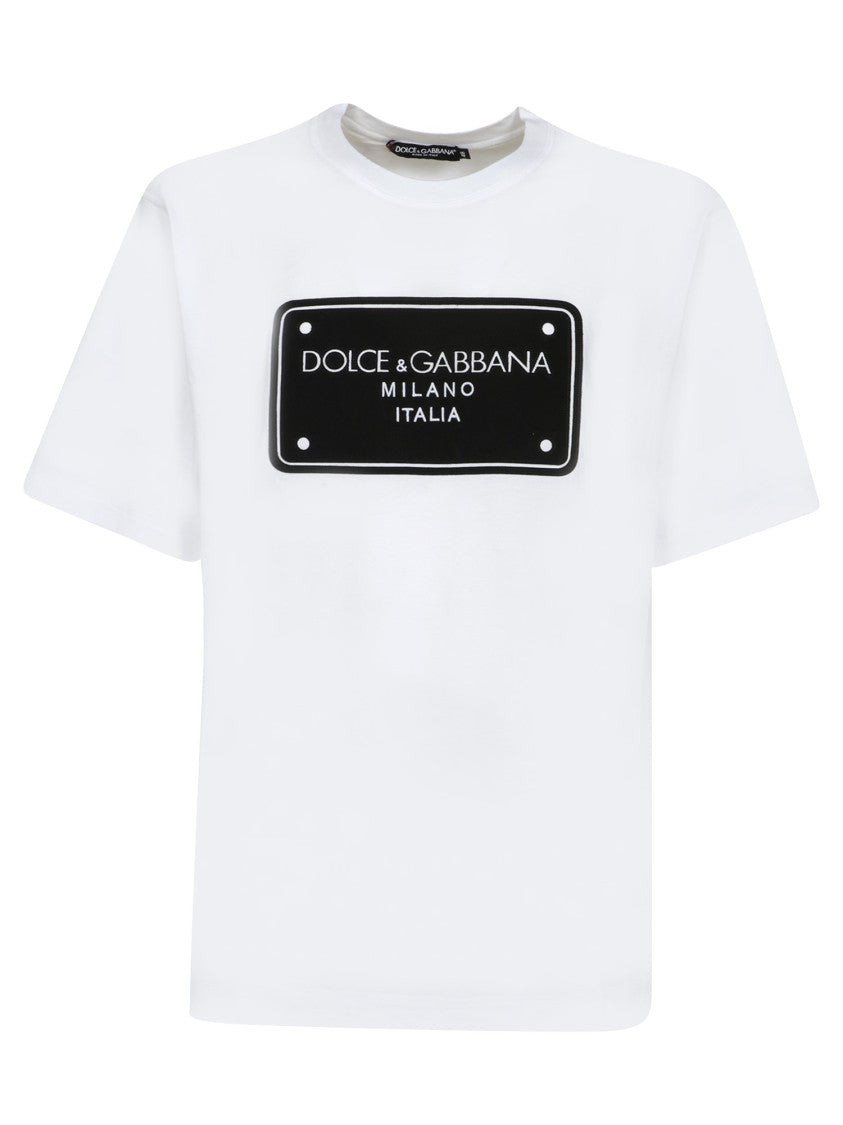 Dolce & Gabbana White T-Shirt With Front Logo Plaque