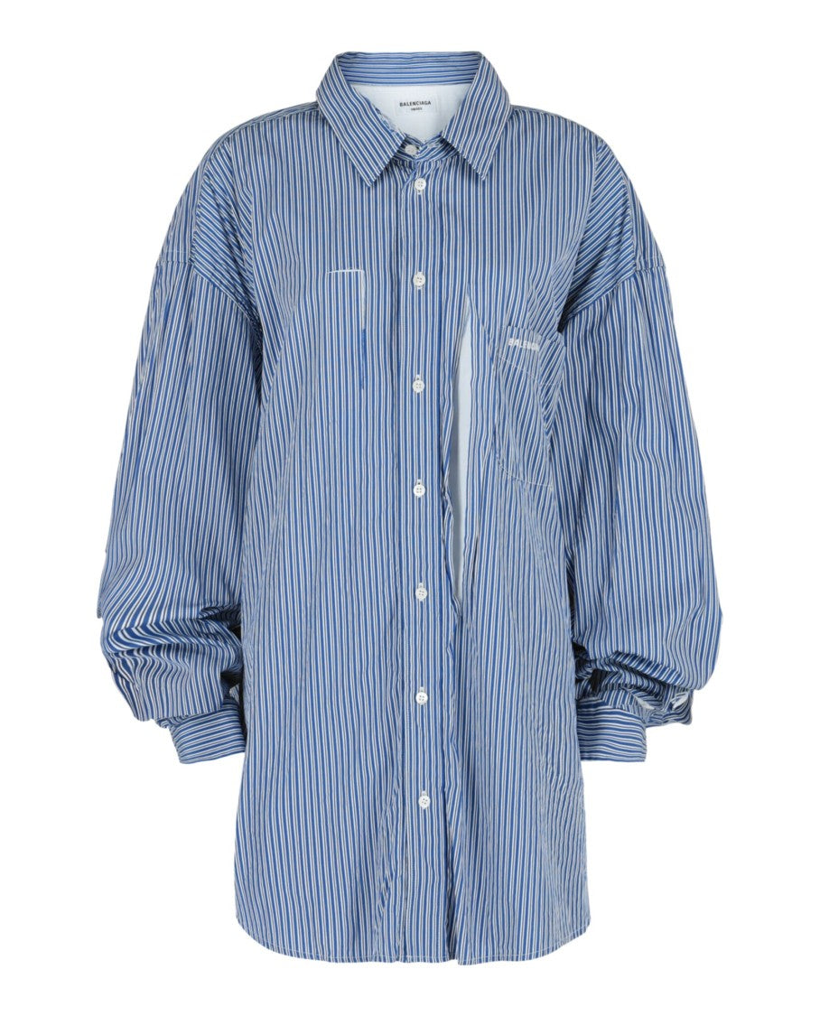 Balenciaga Destroyed Striped Large-Fit Shirt