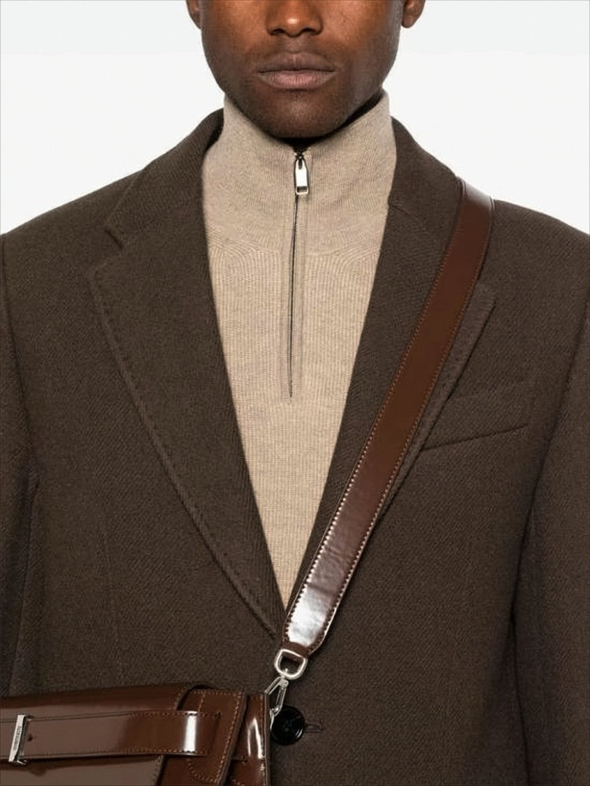 Ami Brown Tailored Wool Coat With Notched Lapel And Classic Silhouette