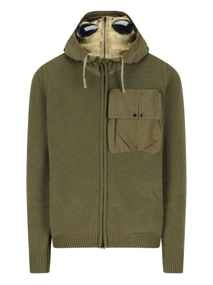 C.P. Company Textured Olive Green Wool Knit Cardigan