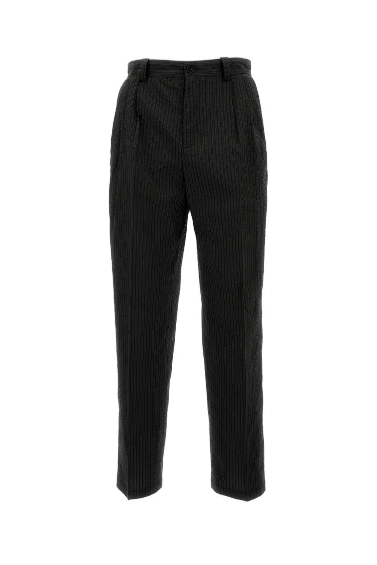Maison Kitsuné Cotton Wide-Leg Trousers With Striped Pattern And Logo Accents