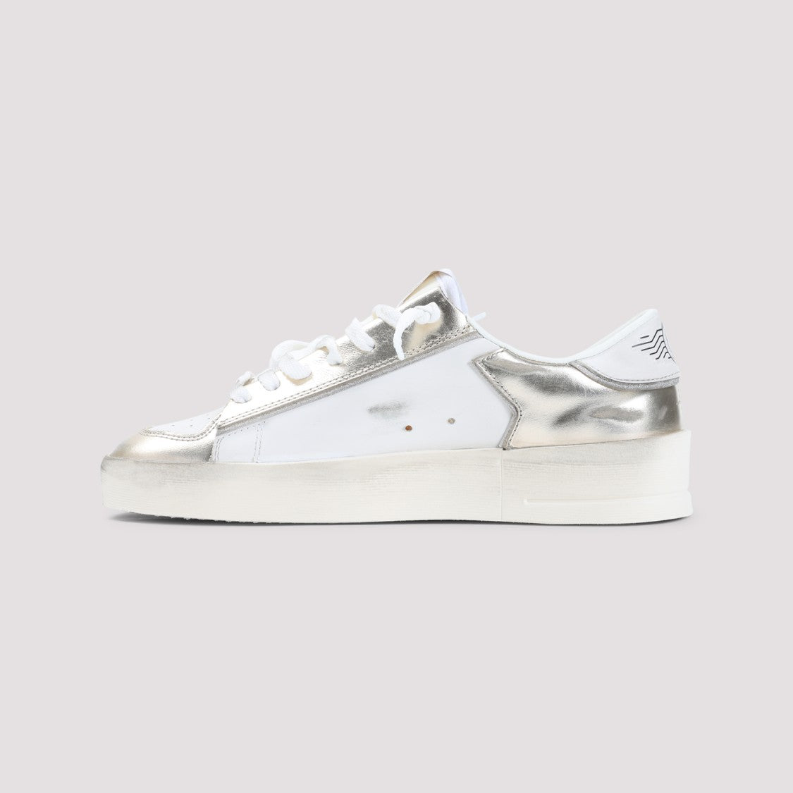 Golden Goose Metallic Silver Leather Sneakers With Signature Star Detail