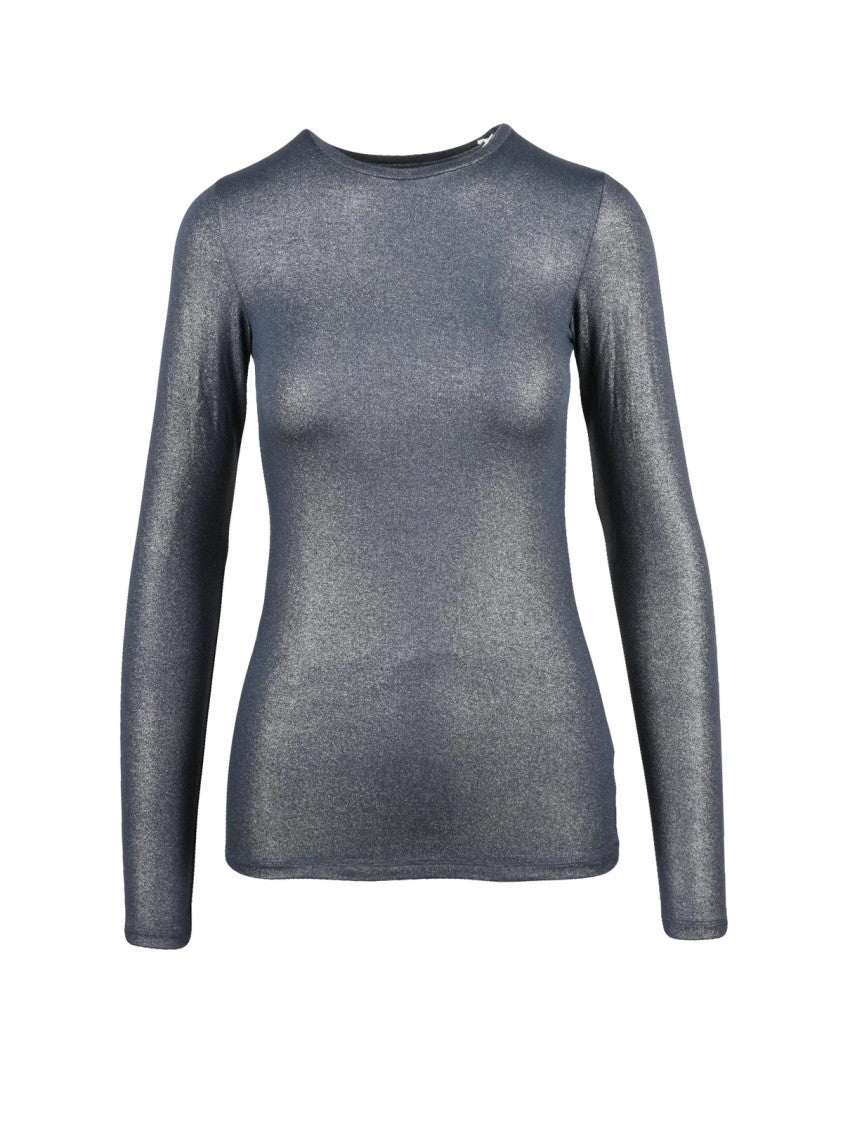 Majestic Filatures Silver/Blue Shimmer Effect Long-Sleeve Viscose-Blend Top