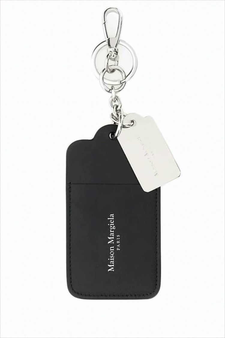 Maison Margiela Keychain Wallet In Smooth Black Calf Leather With Silver Accents