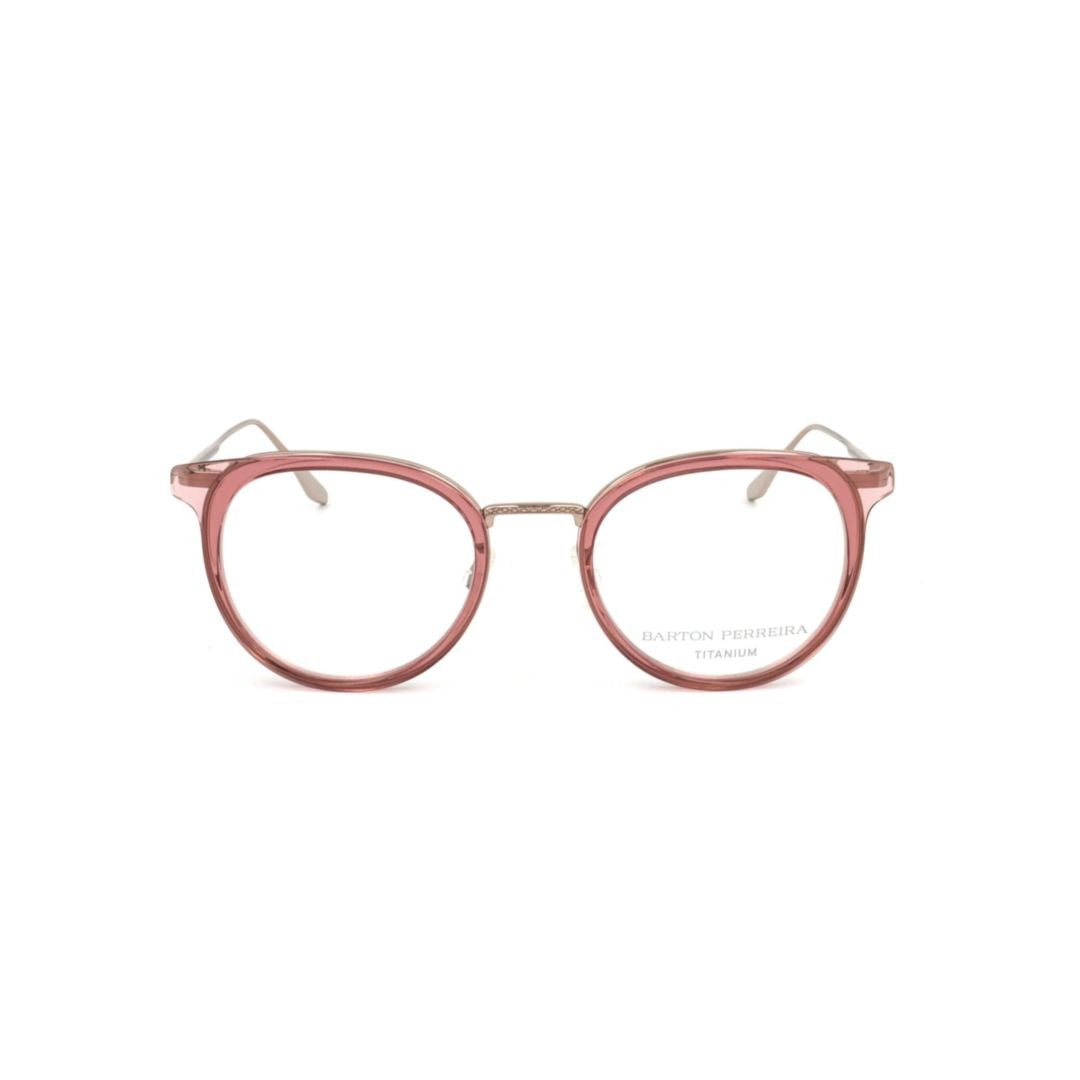 Barton Perreira Bp5201 492Kq Translucent Pink Rounded Frame Eyeglasses With Slim Metallic Temples