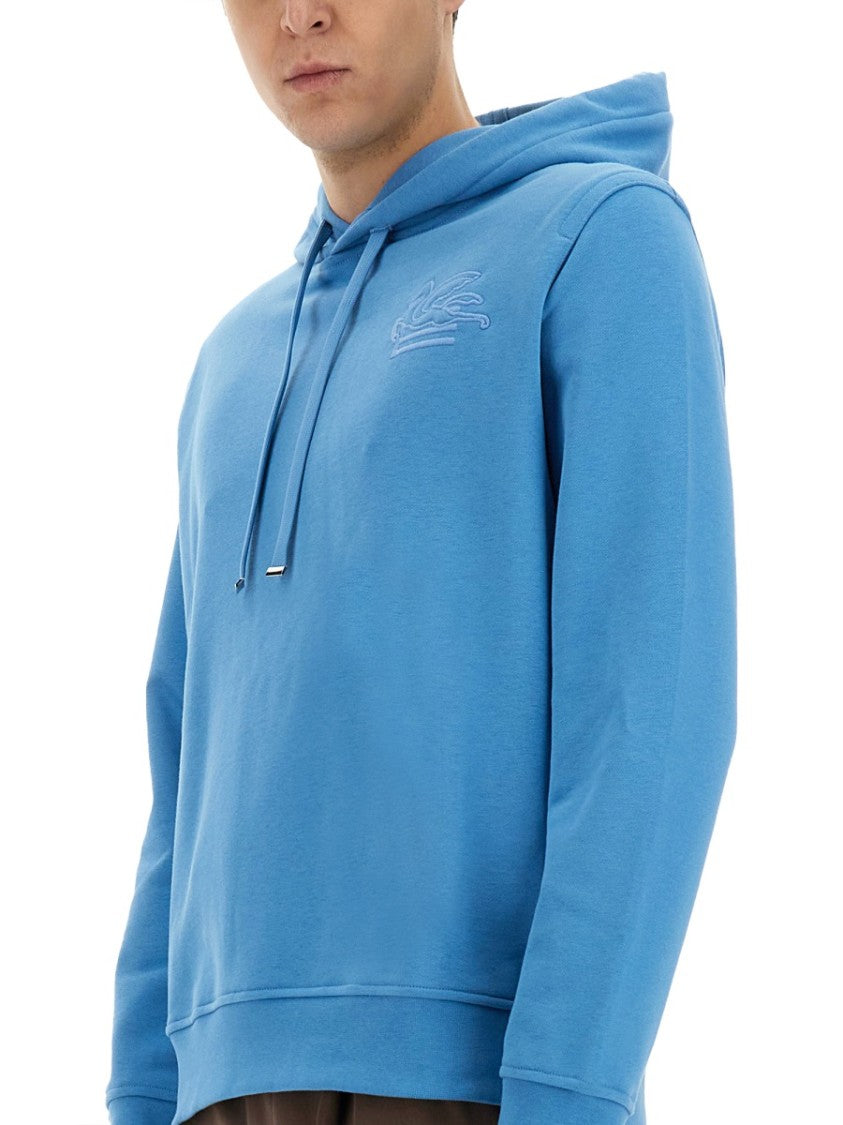 Etro Relaxed-Fit Blue Hoodie With Adjustable Drawstring