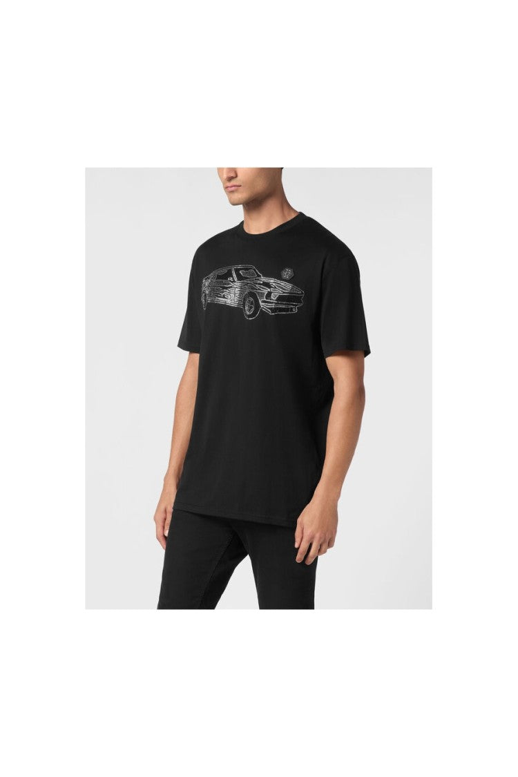 Philipp Plein Black Graphic Embroidered Cotton T-Shirt