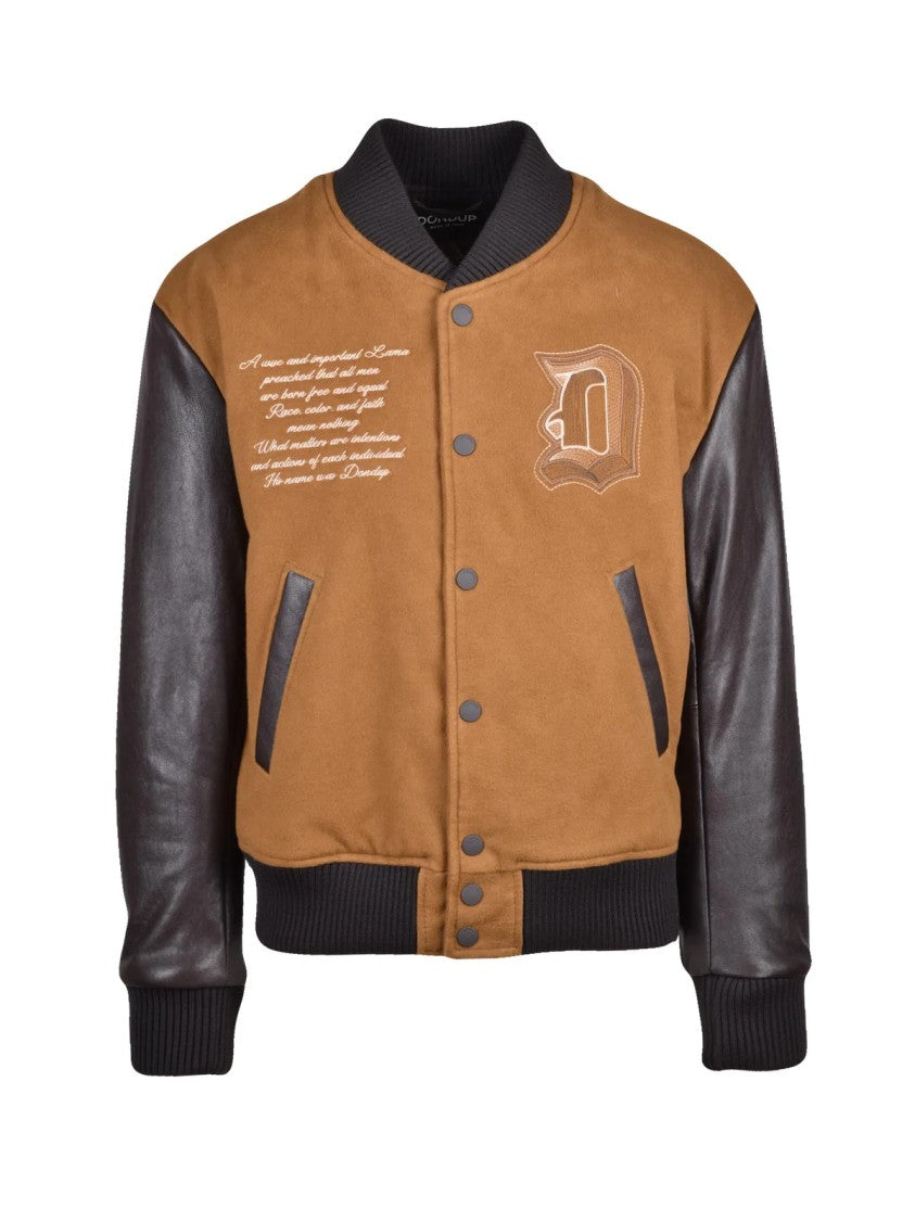 Dondup Black/Brown Leather Sleeves Cotton Bomber Jacket