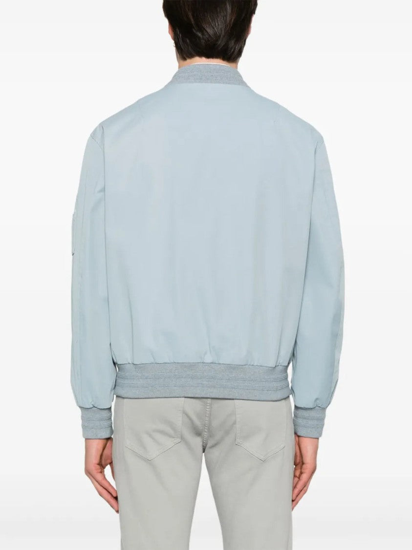 Eleventy Sky Blue Twill Bomber Jacket