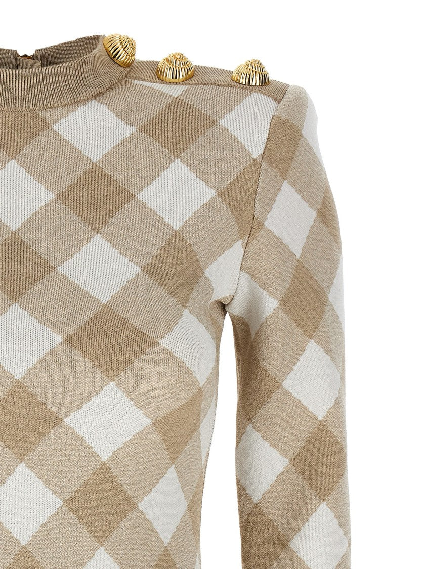 Balmain Vichy Macro Print Mini Dress