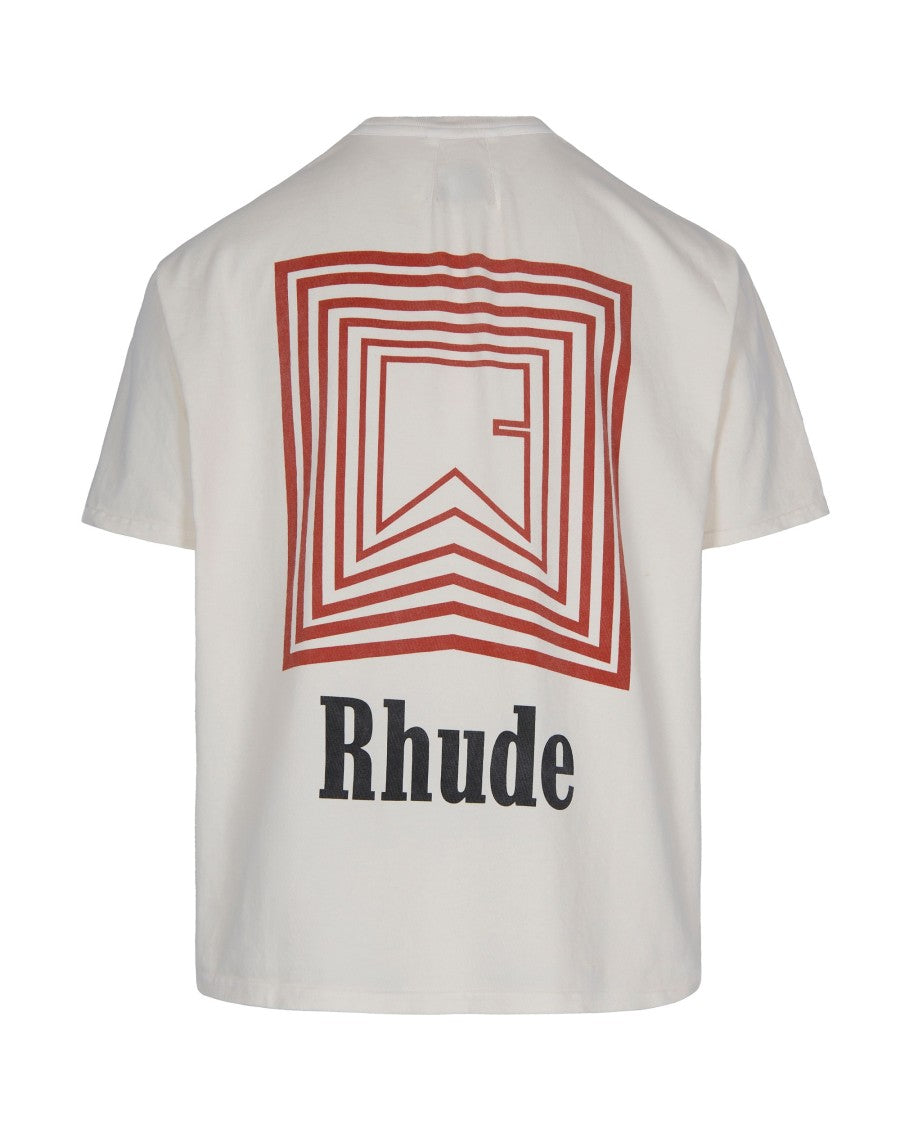 Rhude T-Shirt Chevron Logo Repeat Tee Vintage White