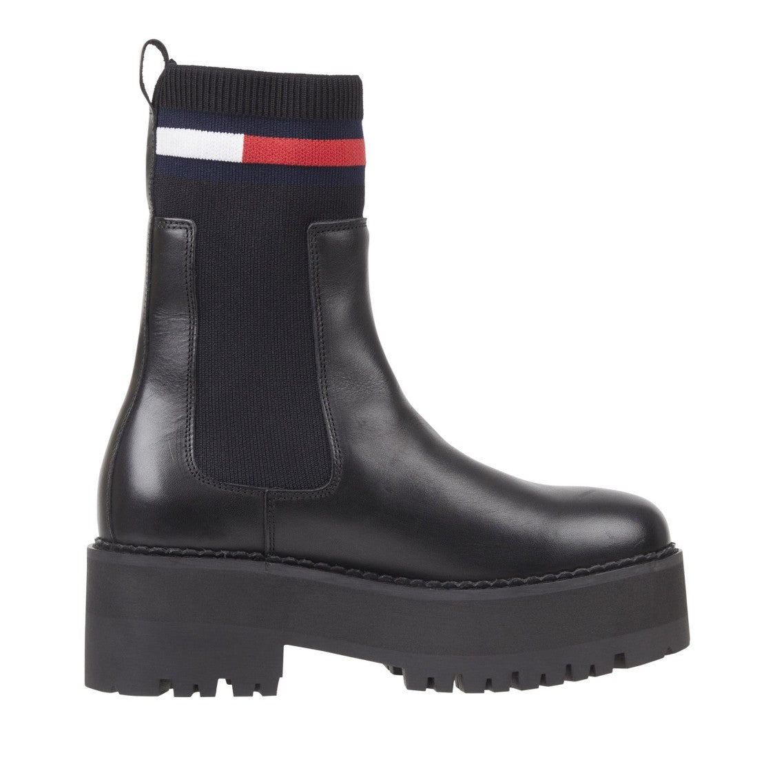 Tommy Jeans Black Chunky Flatform Ribbed Collar Chelsea Boots