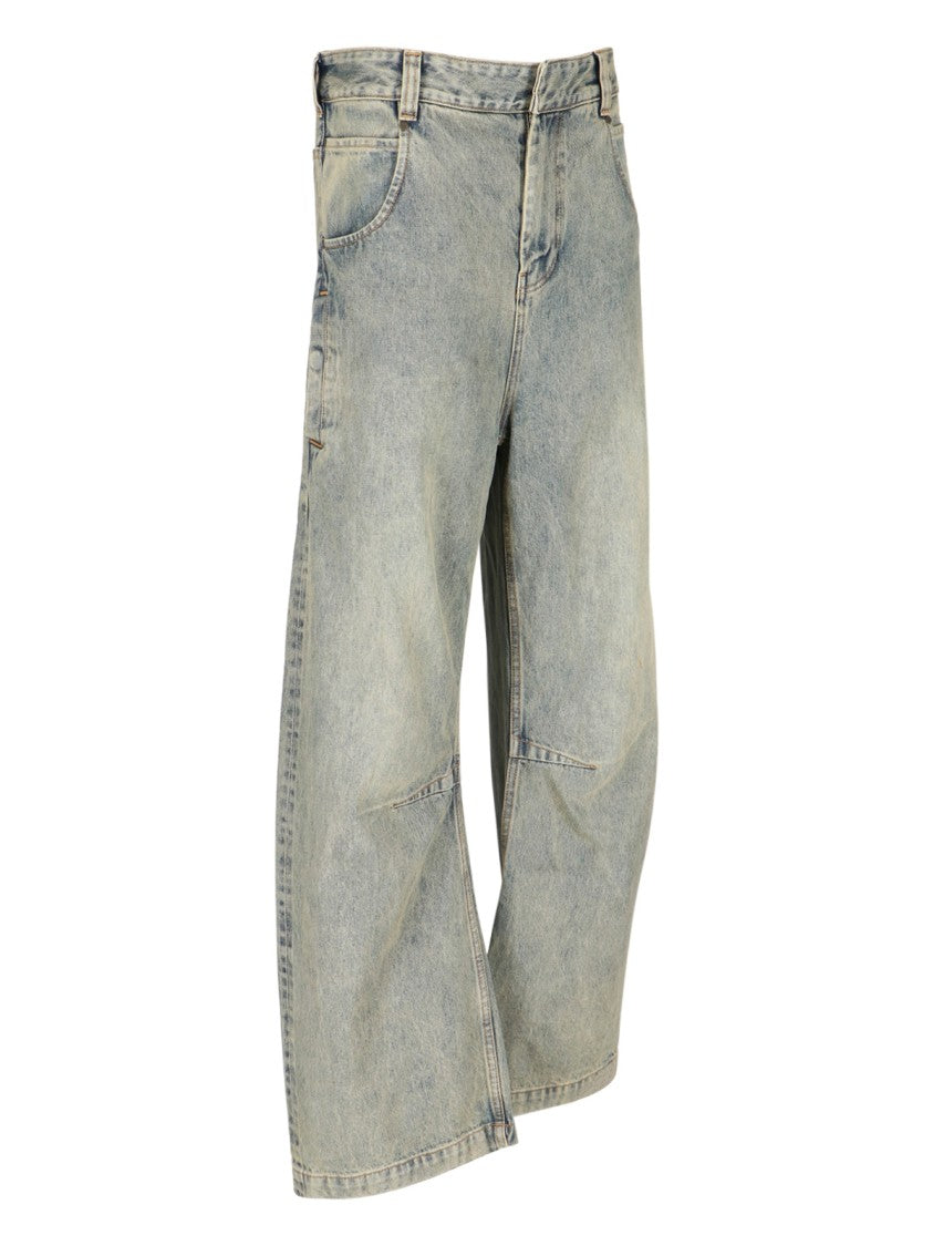 Entire Studios Wide-Leg Distressed Denim Jeans With Five-Pocket Design