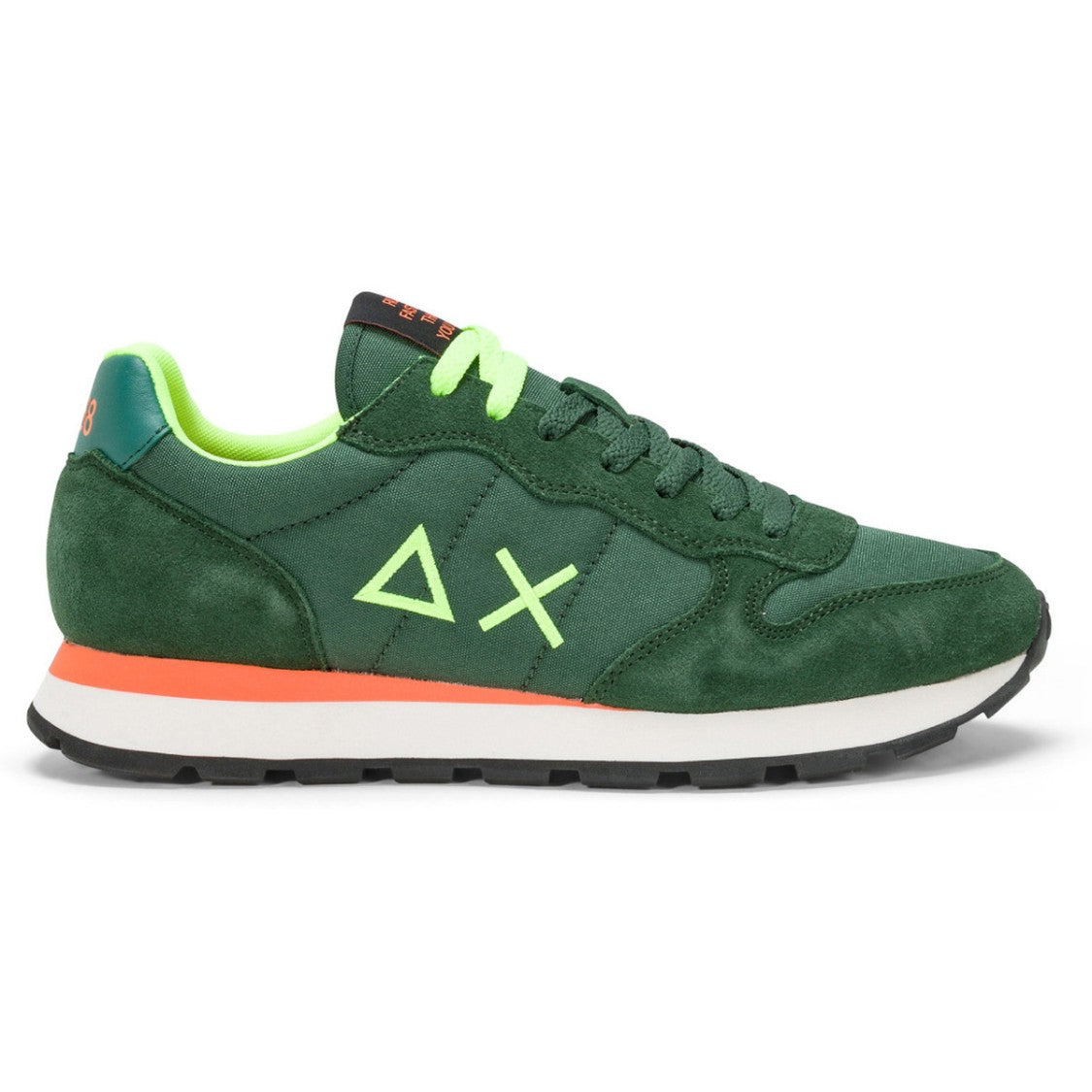 Sun68 Deep Green Suede Sneaker With Neon Accents
