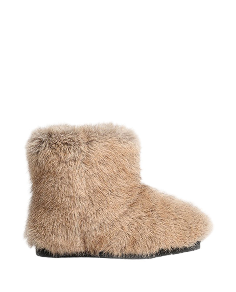 Stand Studio Plush Faux Fur Ankle Boots With Contrast Black Sole