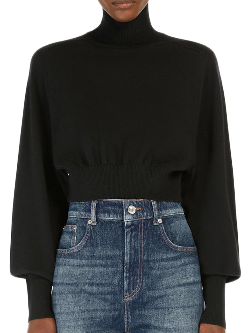 Max Mara Fitted Black Turtleneck Sweater With Cropped Hem