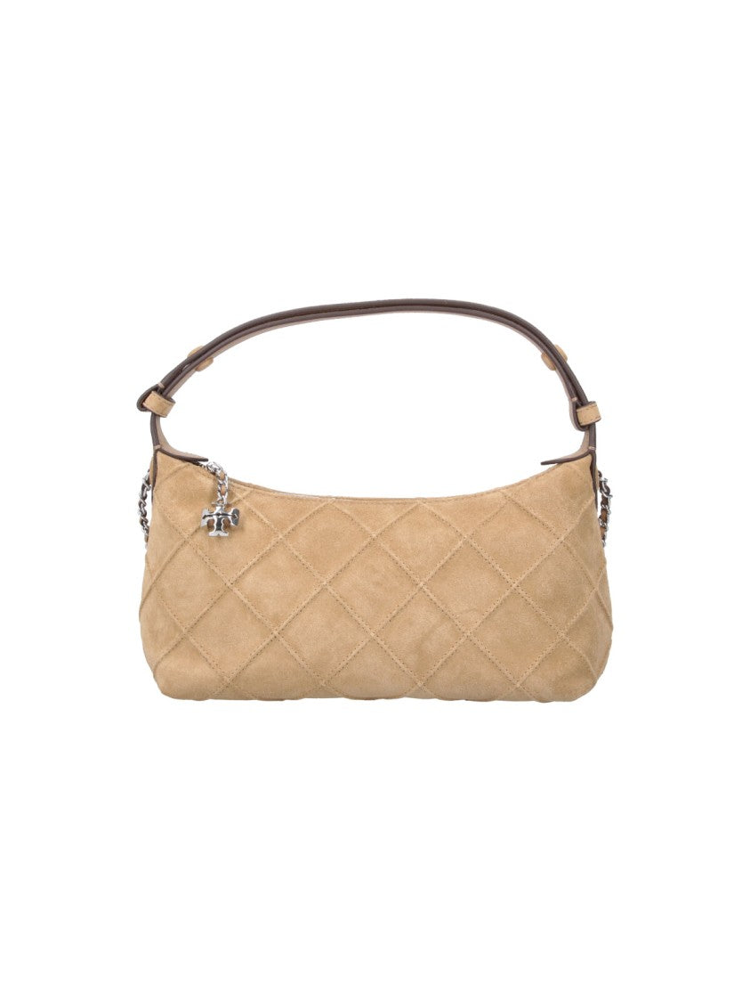 Tory Burch Quilted Calf Suede Shoulder Pouch With Chain Strap