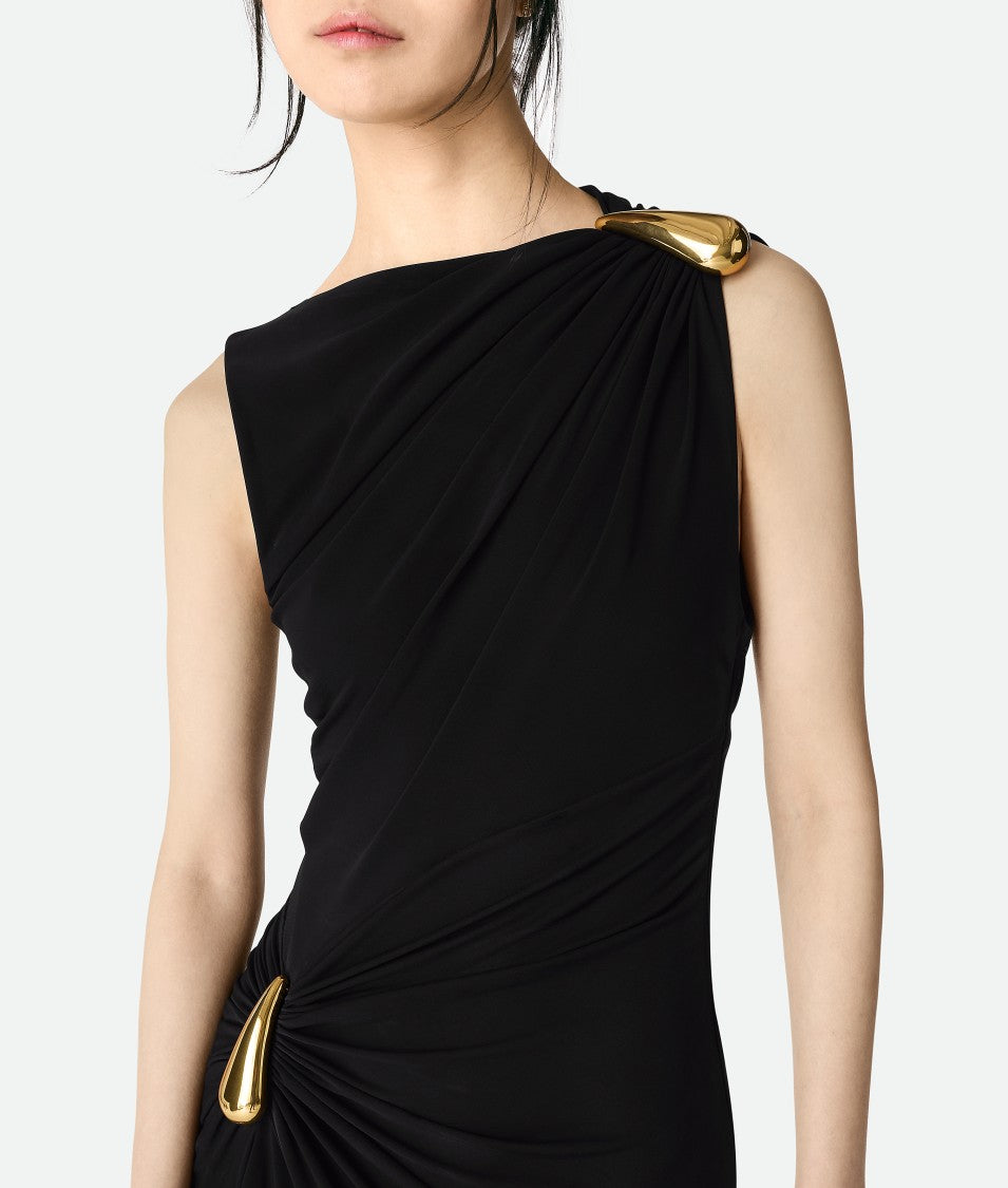 Bottega Veneta One-Shoulder Black Dress With Gold Accents