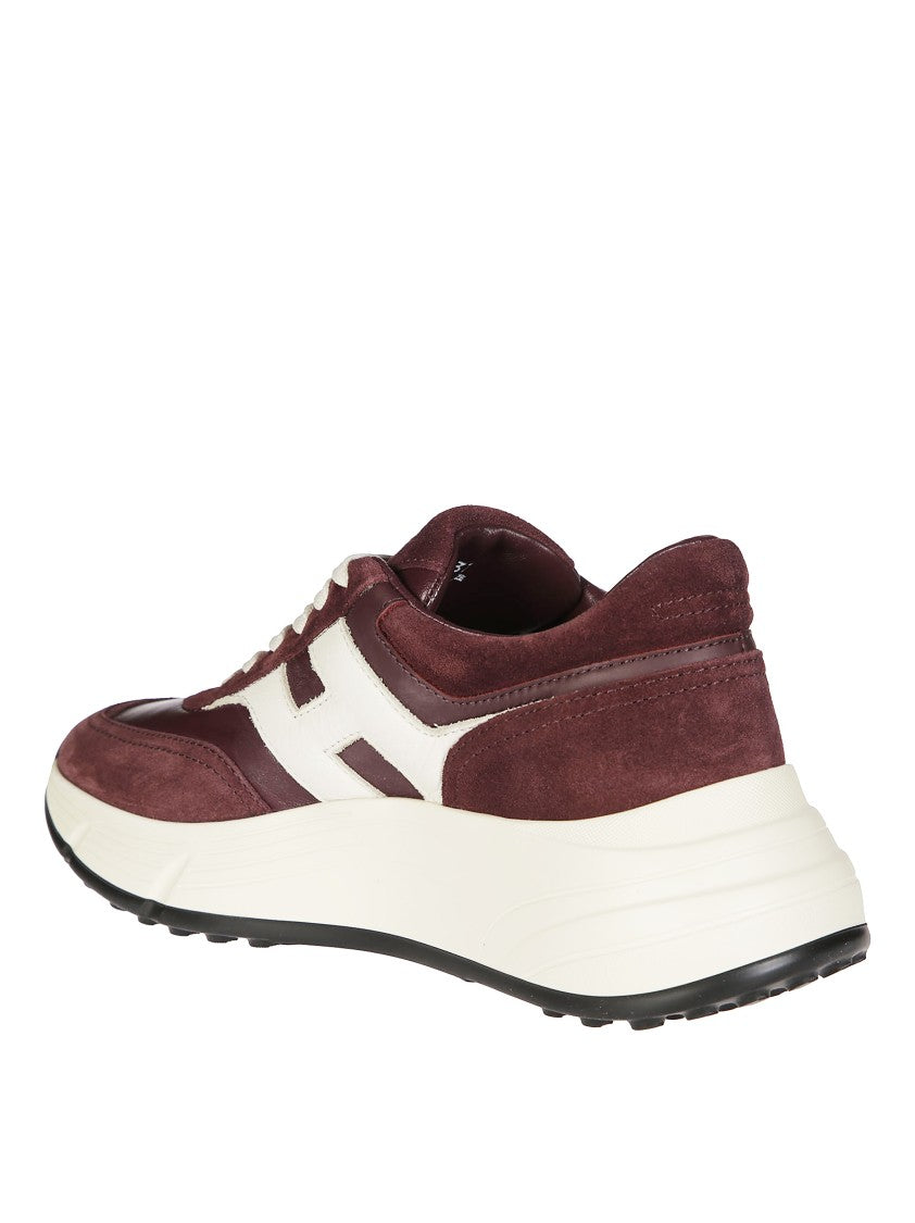 Hogan Bordeaux Suede Sneakers With White Leather Accents