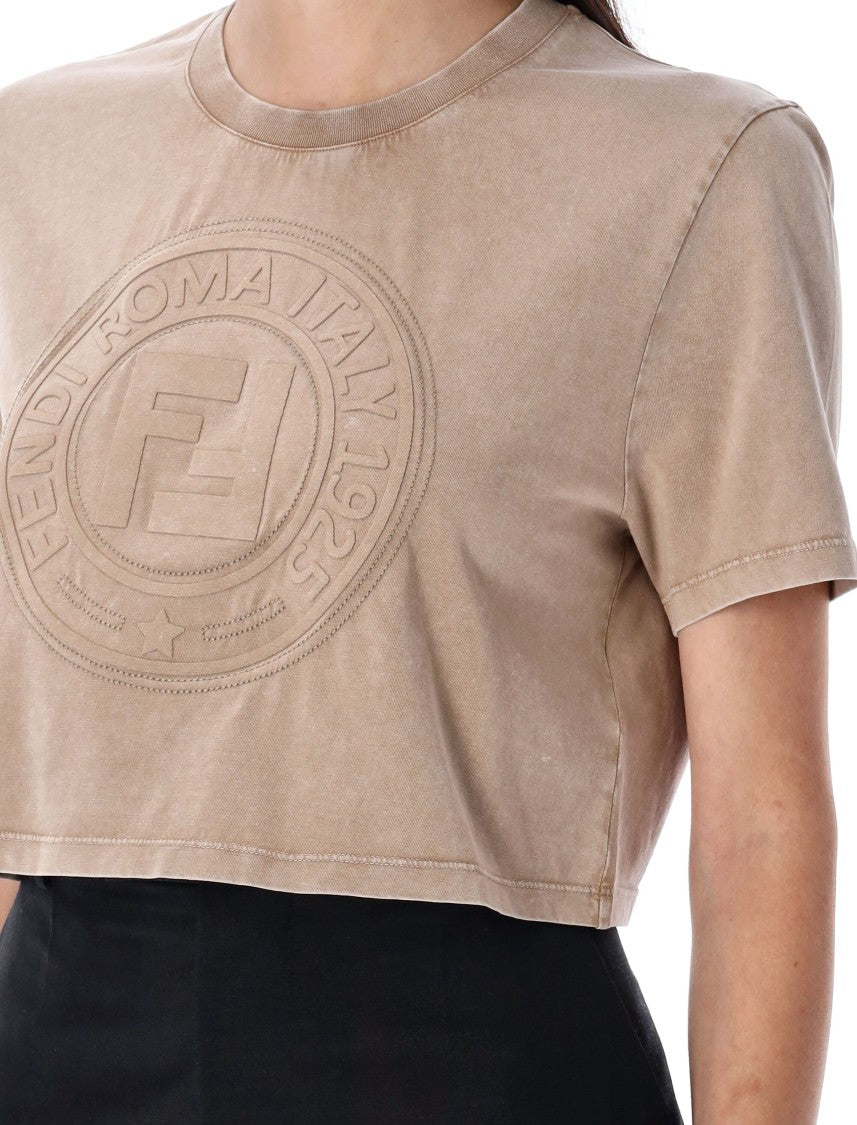 Fendi Cropped T-Shirt With Embossed Logo