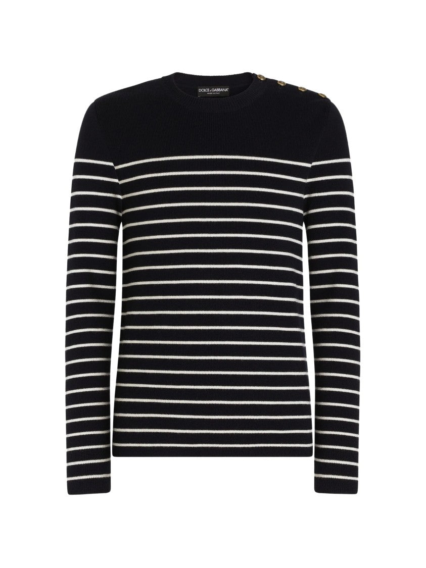 Dolce & Gabbana Fitted Knit Sweater With Decorative Gold Buttons