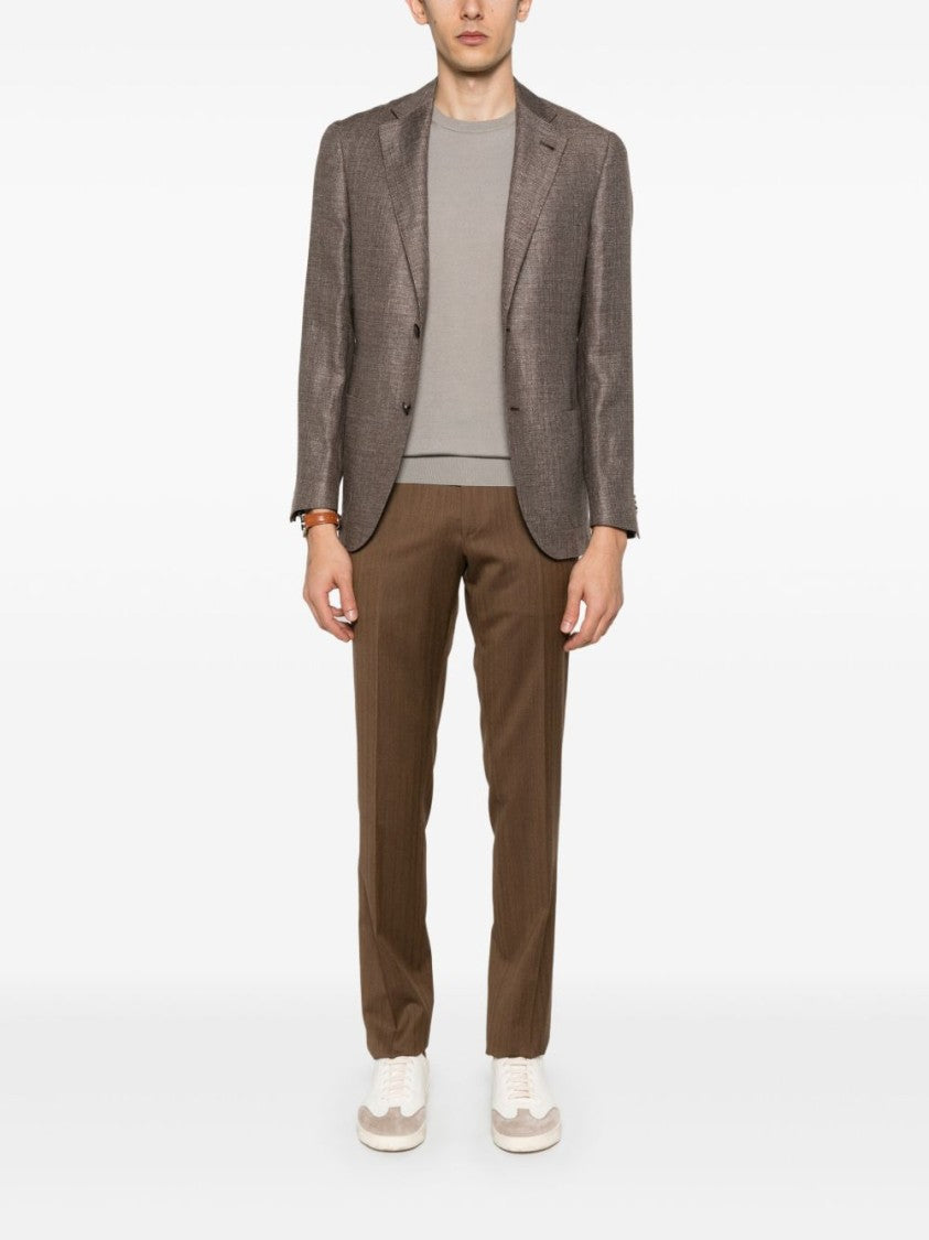 Corneliani Silk Grey Knitwear Top With Classic Crew Neckline