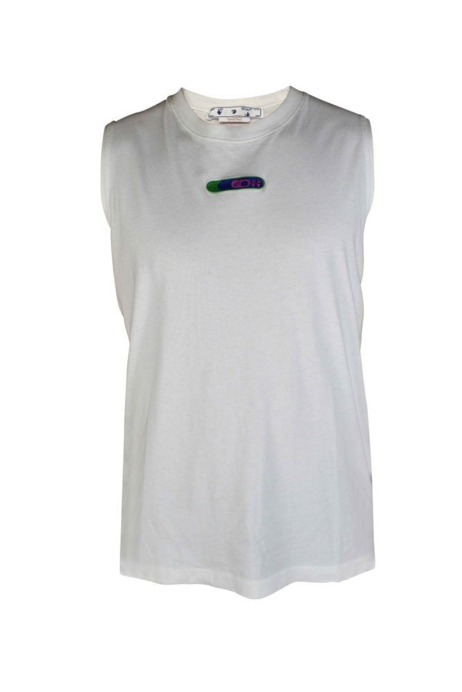 Off-White White Sleeveless Tank Top With Multicolor Embroidery