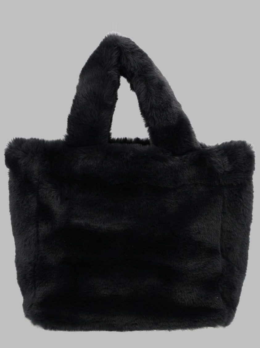 Herno Black Plush Detachable-Strap Polyester Shoulder Bag