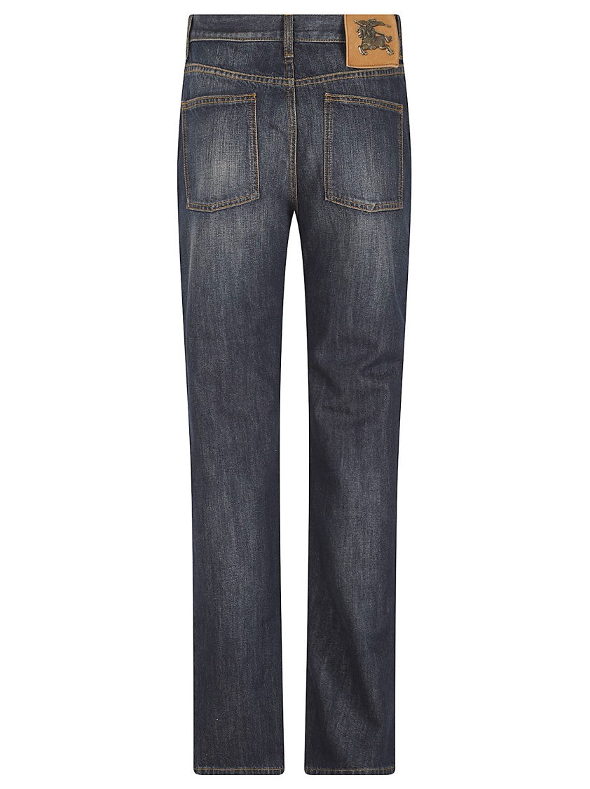 Burberry Medium-Dark Wash Straight-Leg Denim Jeans With Contrast Stitching