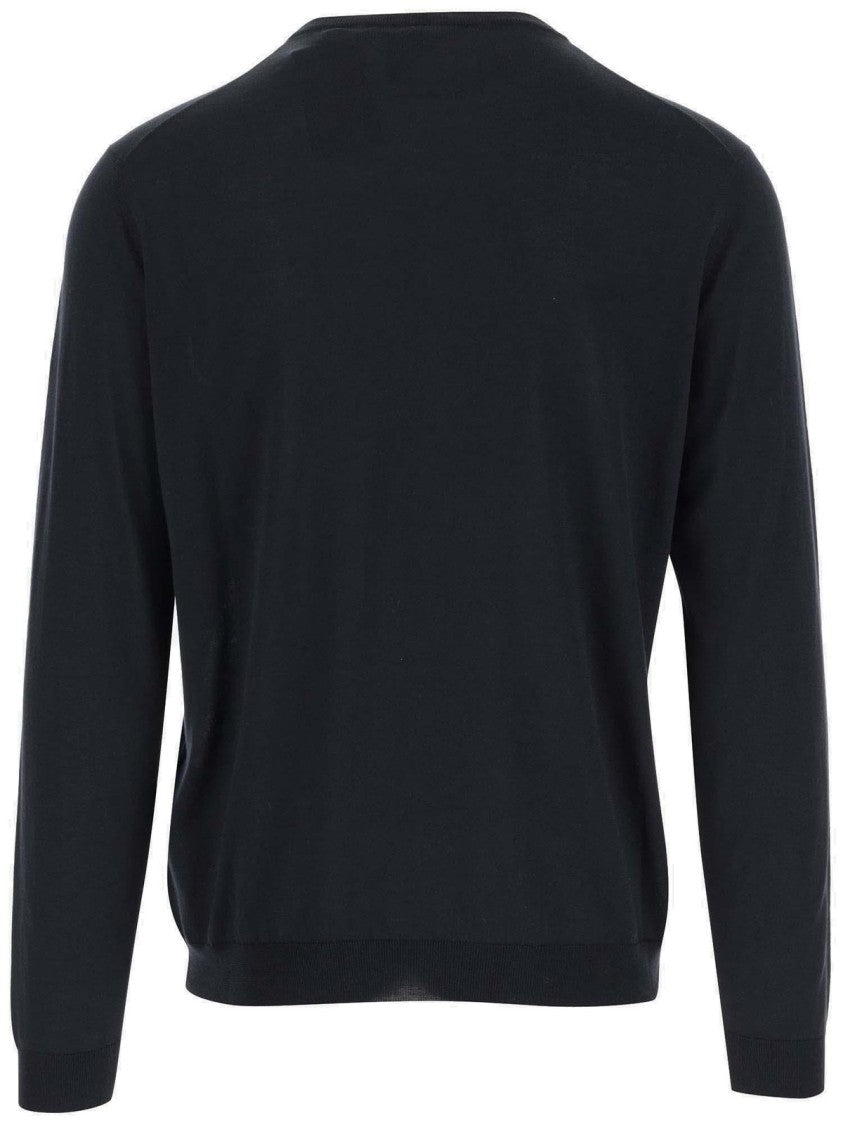 Giorgio Armani Fine-Knit Crew Neck Sweater With Ribbed Detailing