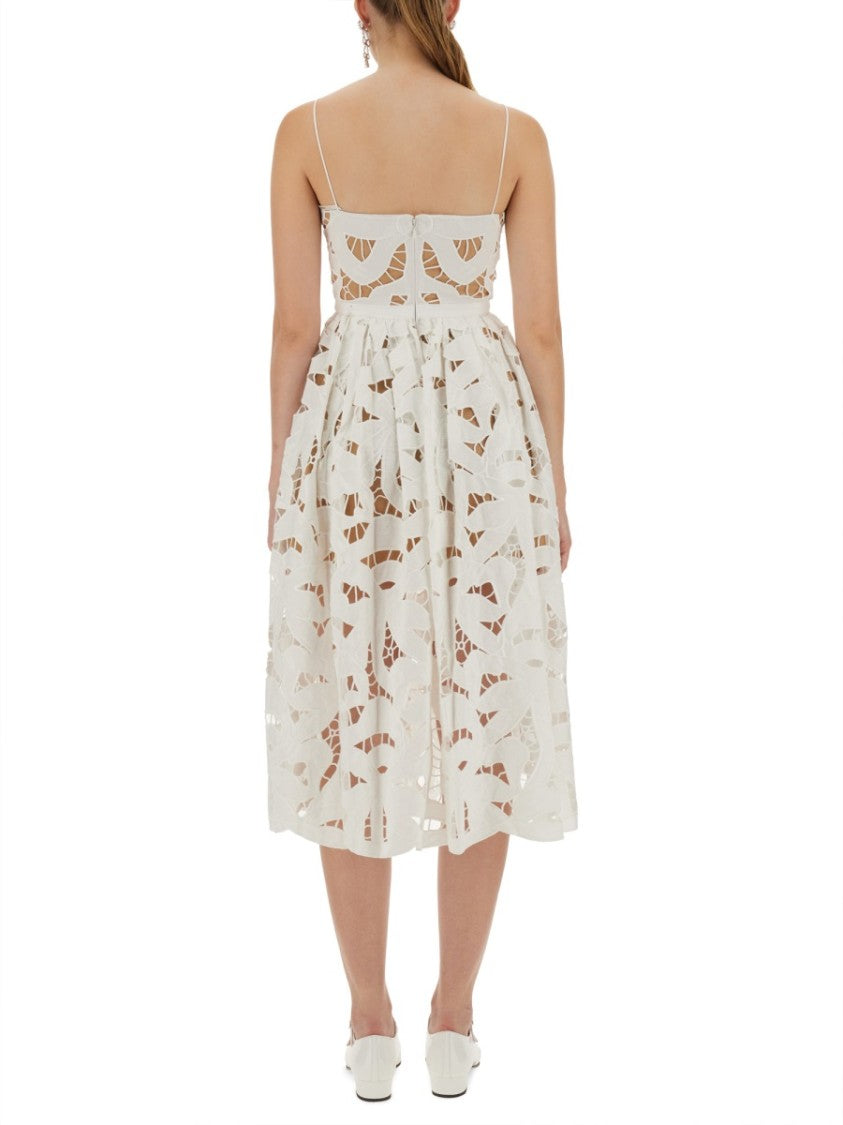 Self-Portrait Linen-Blend Embroidered Bow Midi Dress