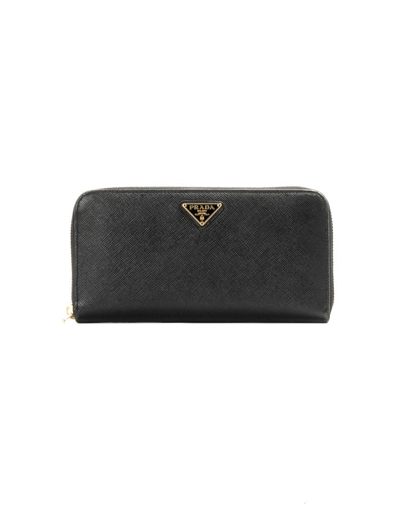 Prada Saffiano Zip Wallet In Black