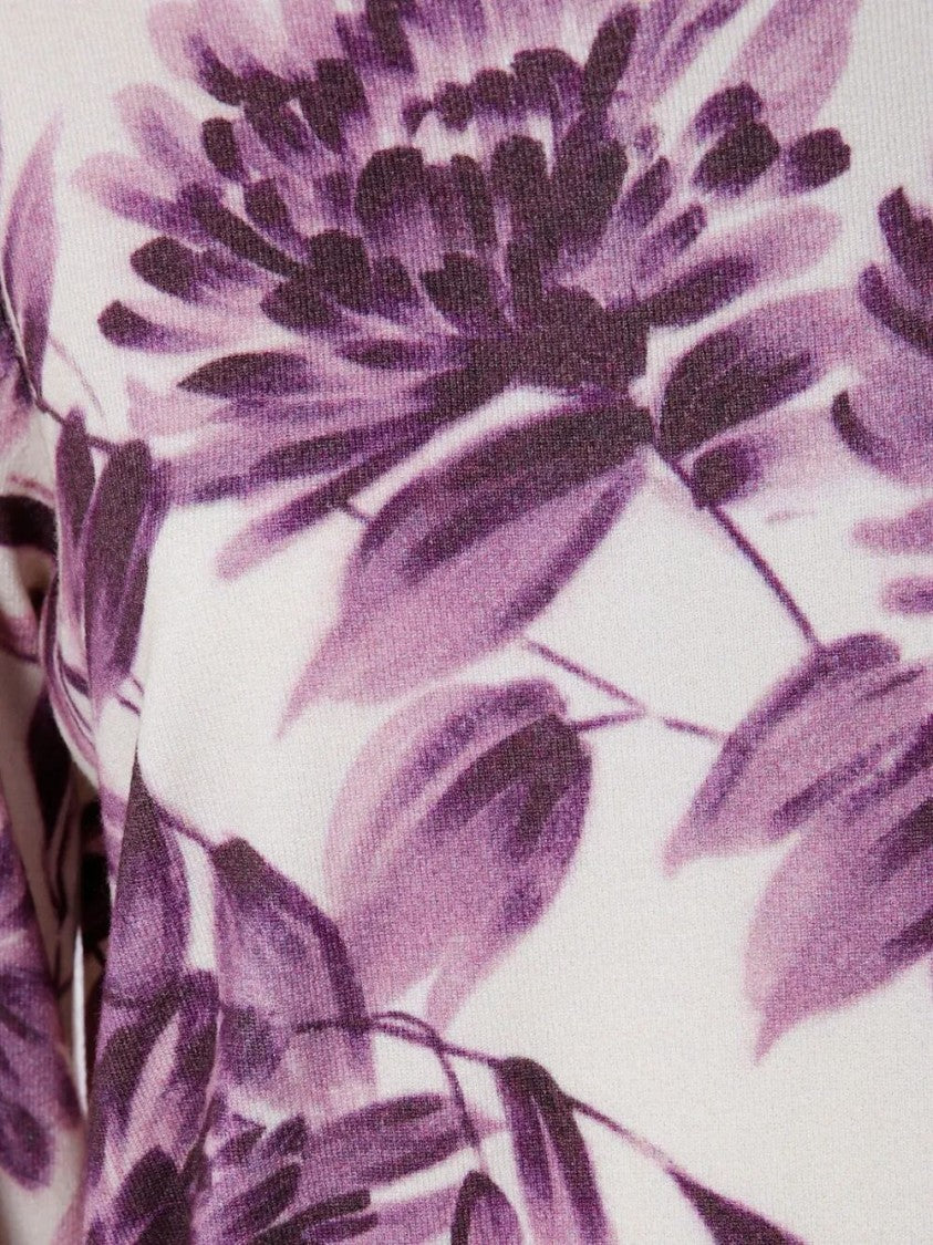 Twin-Set Floral Pattern Viscose Sweater With Gathered Cuffs