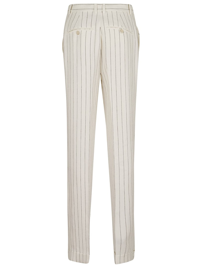 Polo Ralph Lauren Pinstriped Wide-Leg Trousers With Concealed Front Closure