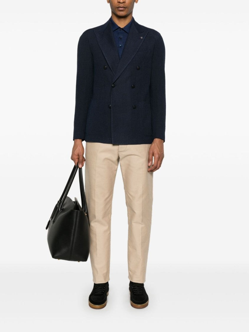 Tagliatore Tailored Blue Double-Breasted Jacket With Notched Lapel
