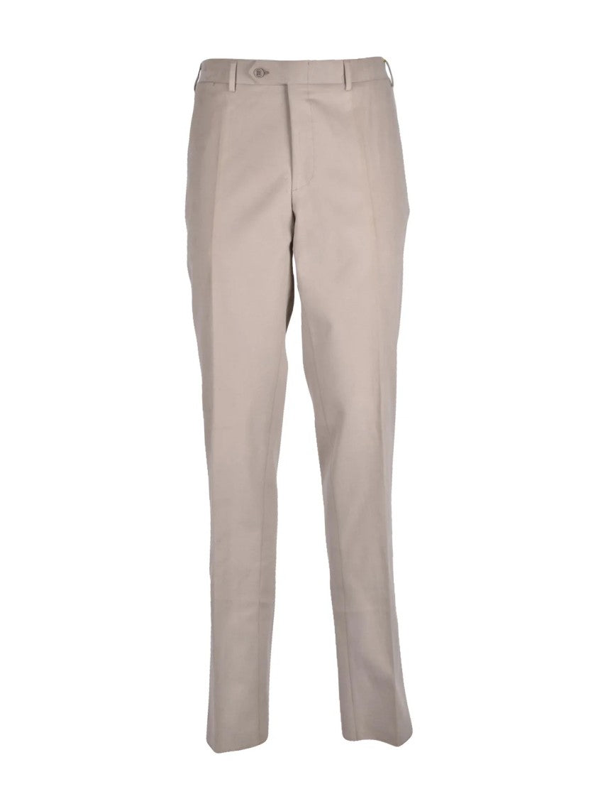 Canali Beige Stretch Cotton Zip Fustagno Formal Pants