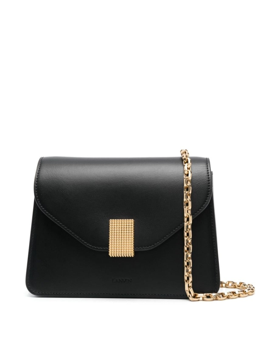 Lanvin Concerto Crossbody Bag In Smooth Black Calf Leather With Gold Hardware
