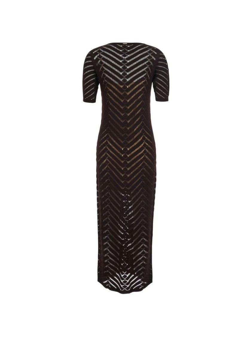 Twin-Set Chevron See-Through Viscose Stretch Fitted Maxi Dress
