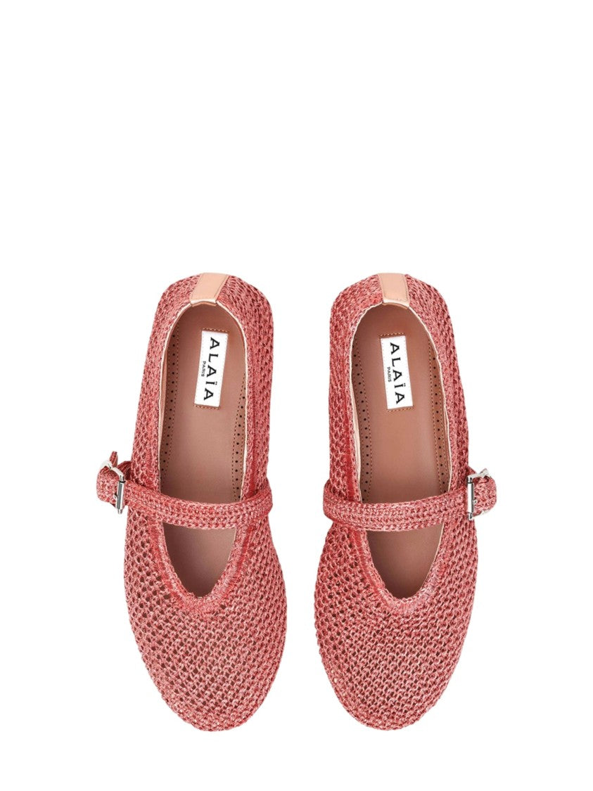 Alaïa Pink Rounded Toe Metallic Mesh Flats