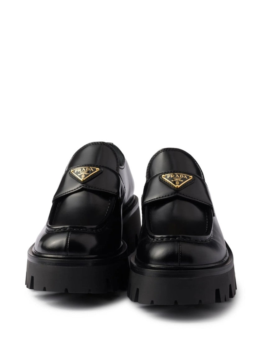 Prada Black Lug-Sole Leather Loafers